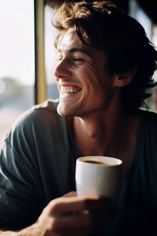 smiling man with coffee
